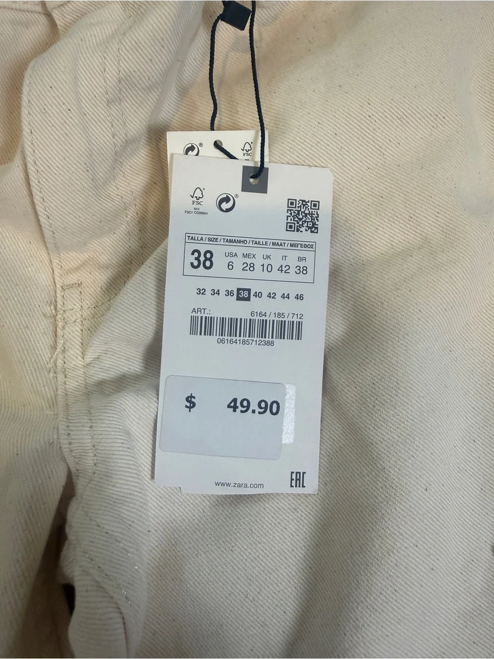 Zara NWT Cream Cotton Cargo Pants Straight Leg Utility Pockets Size 6 28 - Picture 4 of 8